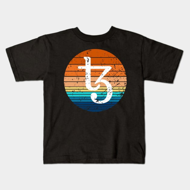 Tezos Cryptocurrency DeFi XTZ Crypto Vintage Sunset Kids T-Shirt by BitcoinSweatshirts
